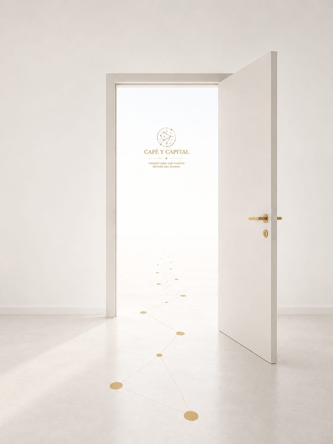 Una puerta entreabierta con el logotipo de Café y Capital